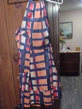 Jessica Simpson Peach, Navy and Cream Plaid A-Line Skirt
